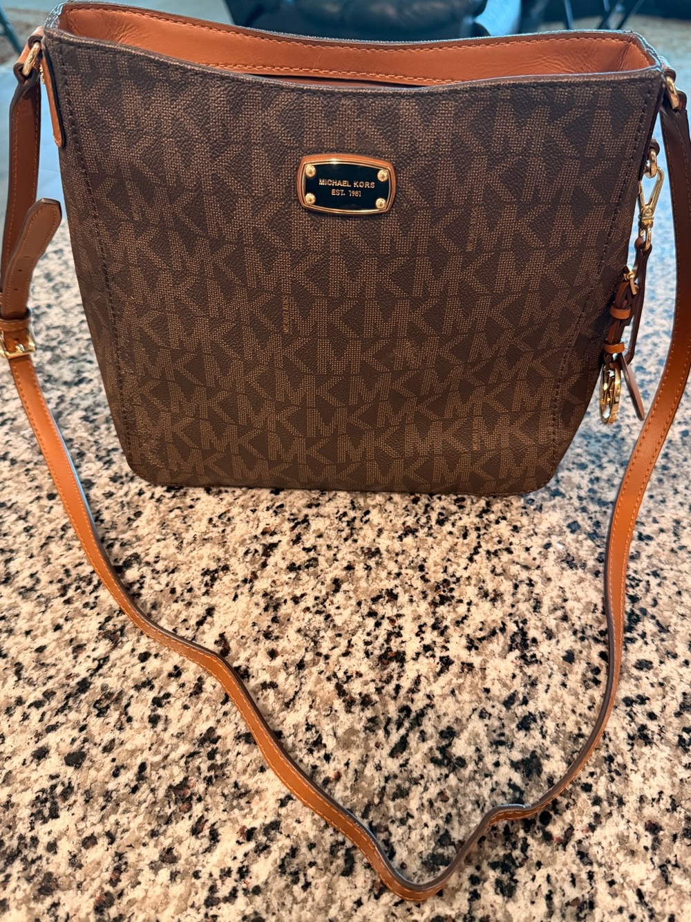 Michael Kors Brown/Tan Signature Monogram Crossbody Bag